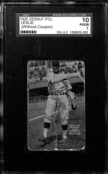 1921 W551 Casey Stengel PSA 3 & 1925 Zeenut PCL Leslie (Without Coupon) SGC 10 